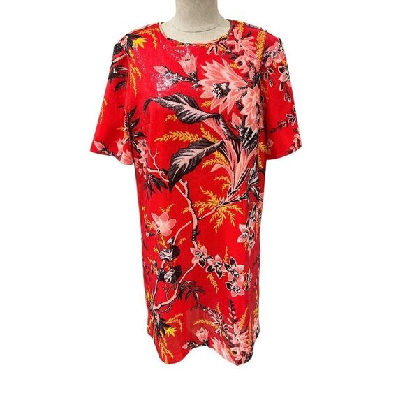 Diane Von Furstenberg DVF Dress 6 Sequin Fluid Floral Mini Red - Picture 2 of 7
